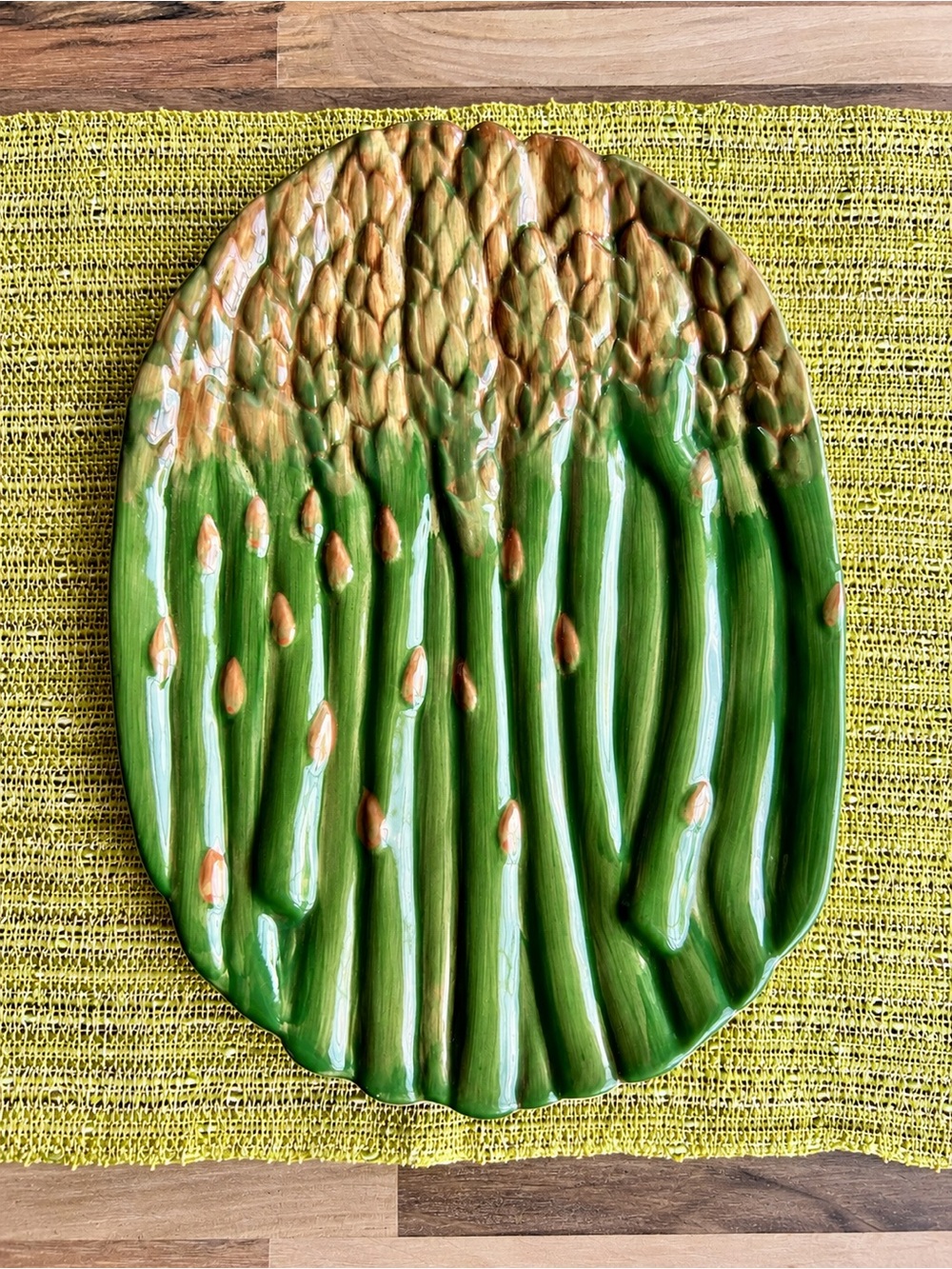 Lillian Vernon Asparagus Ceramic Serving Platter 12” Green Vegetable Dish